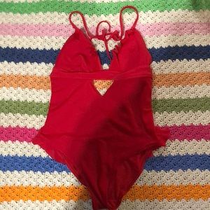 Red one piece bathing suit